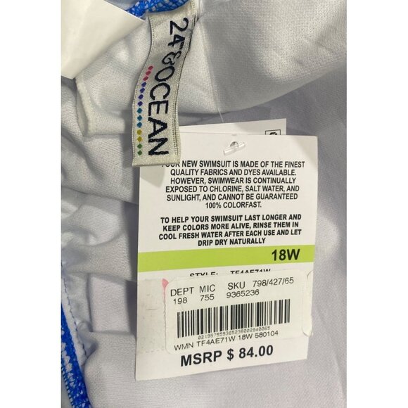 NWT $84 24th & Ocean Tankini Swim Top 18W Blue Tie Dye Plus Size‎ Swimwear $94 - Picture 3 of 13